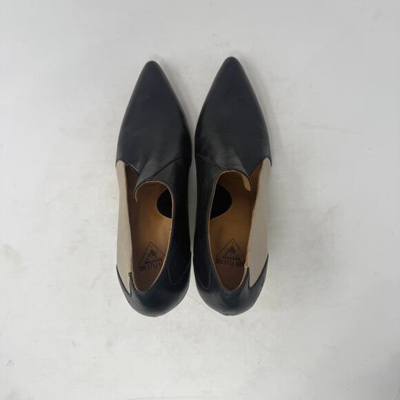 John Fluevog Kendra Pointed Toe Leather Heels Black Beige Leather Size 8 - Picture 9 of 15